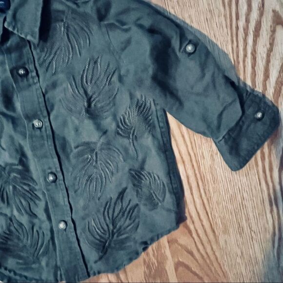 Baby Gap Green Khaki Long Sleeve Button Down Shirt Linen & Cotton Roll Tab - Picture 5 of 6